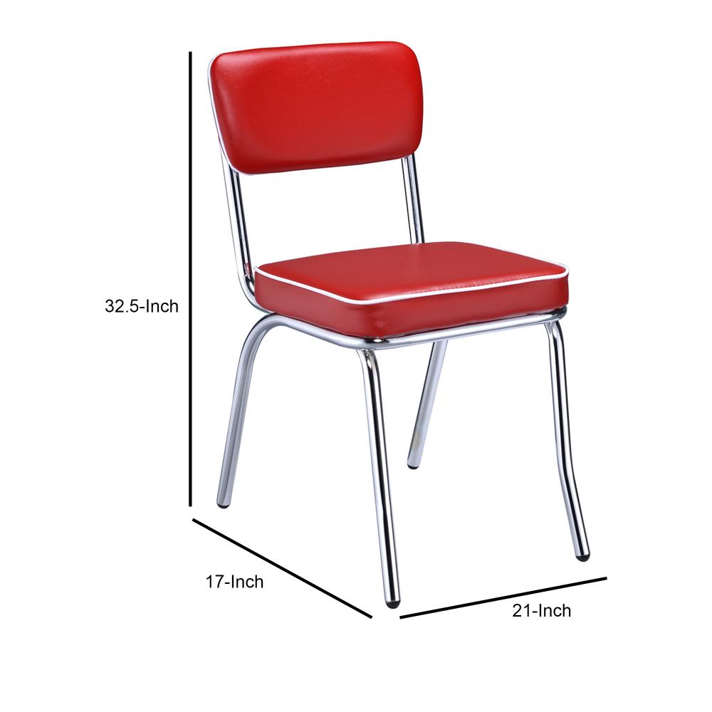 Dining Chair Set of 2 | Retro Red Faux Leather | Chrome Legs CCA-2450R