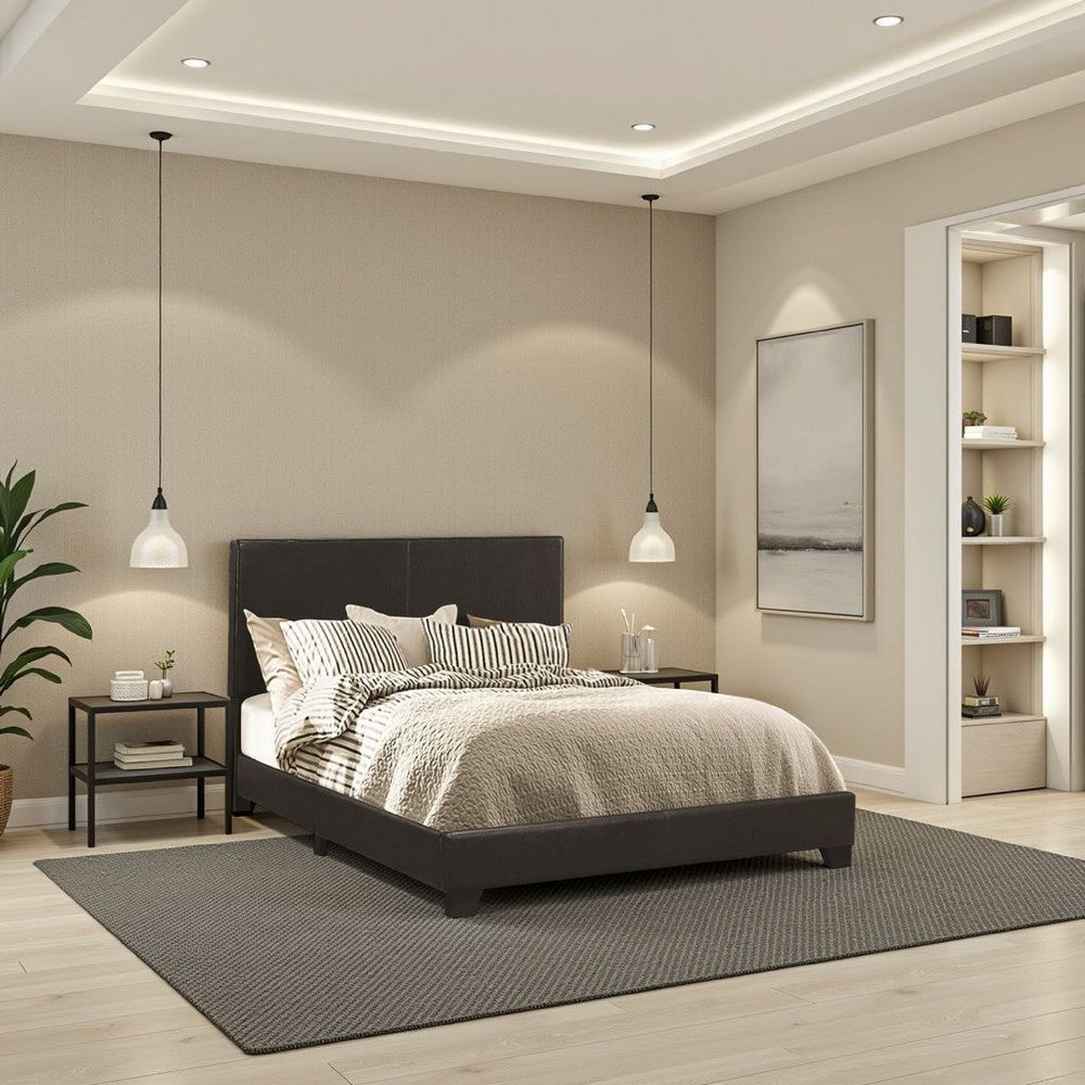 Platform Bed | California King | Black Leather Upholstery