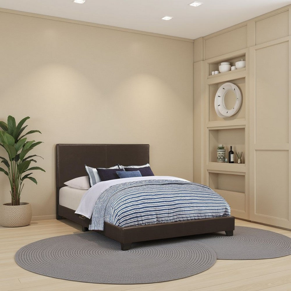 Platform Bed | Full Size | Brown Leather Upholstery