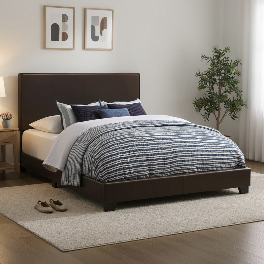 Platform Bed | California King | Brown Leather Upholstery