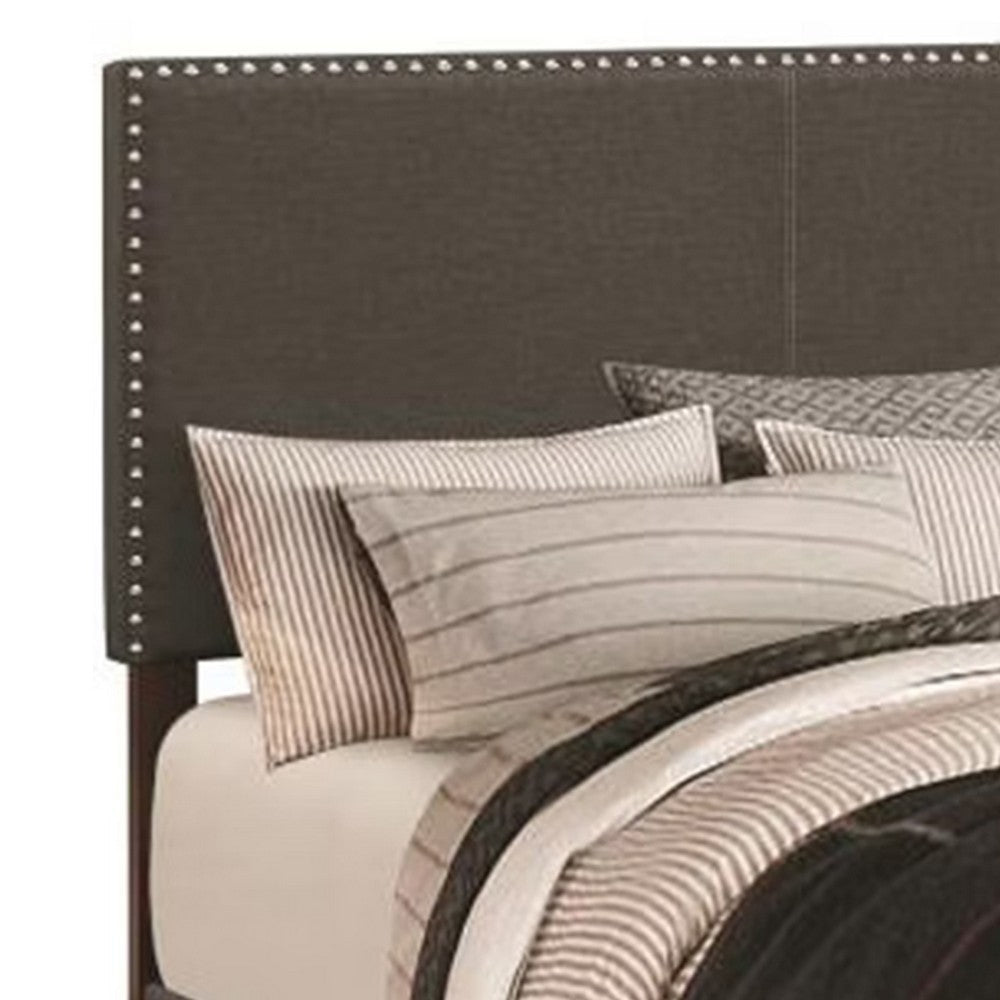 Fabric Upholstered Queen Size Platform Bed with Nail Head Trim Charcoal Gray CCA-350061Q