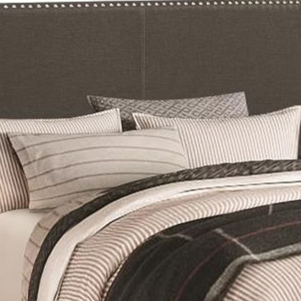 Fabric Upholstered Queen Size Platform Bed with Nail Head Trim Charcoal Gray CCA-350061Q