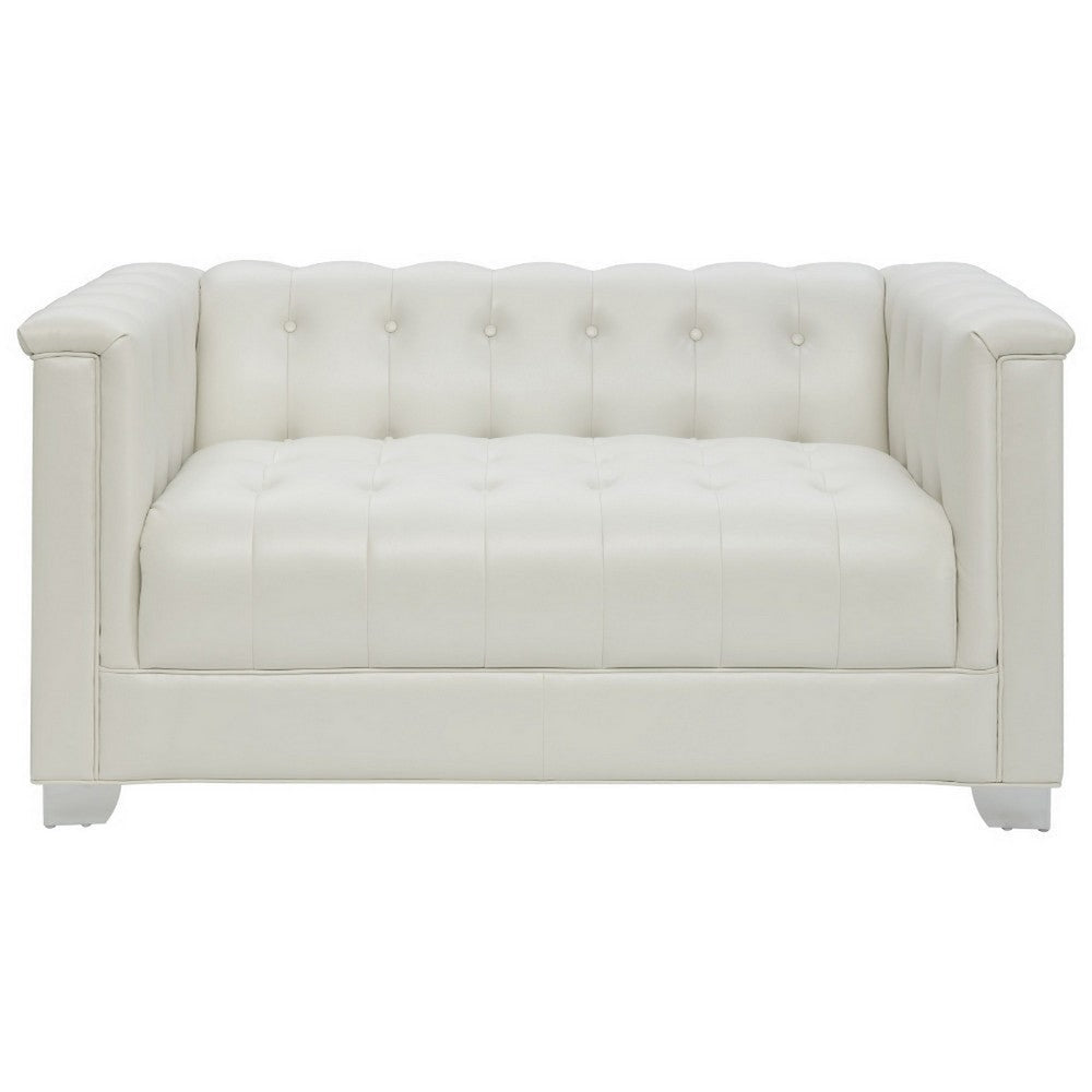 Contemporary Faux Leather & Metal Loveseat With Button Tufting White CCA-505392