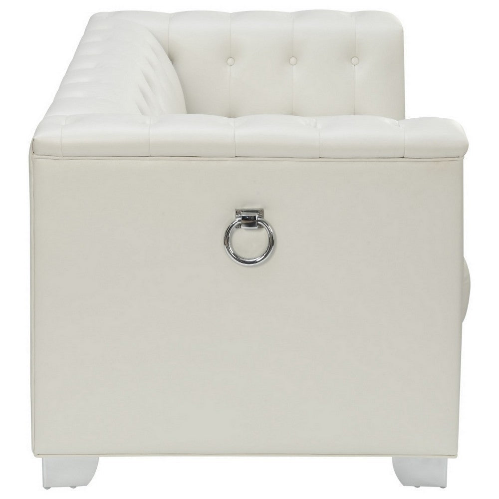 Contemporary Faux Leather & Metal Loveseat With Button Tufting White CCA-505392