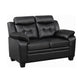 Contemporary Faux Leather & Wood Loveseat With Cushioned Armrests, Rich Black