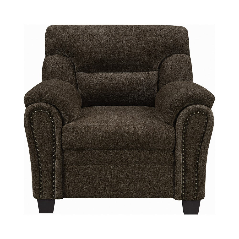 Transitional Chenille Fabric & Wood Chair With Padded Armrests Brown CCA-506573