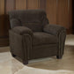 Transitional Chenille Fabric & Wood Chair With Padded Armrests, Brown