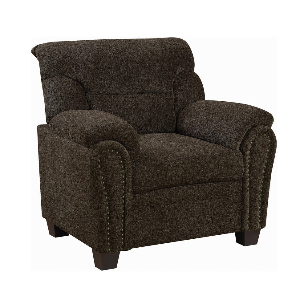 Transitional Chenille Fabric & Wood Chair With Padded Armrests Brown CCA-506573