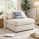 Fabric Upholstered Wooden Armless Chair with Loose Cushion Seat and Small Feet, Beige