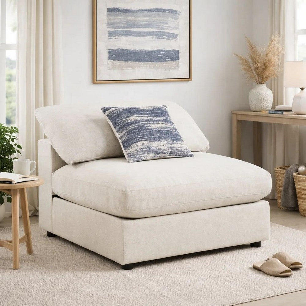 Fabric Upholstered Wooden Armless Chair with Loose Cushion Seat and Small Feet, Beige