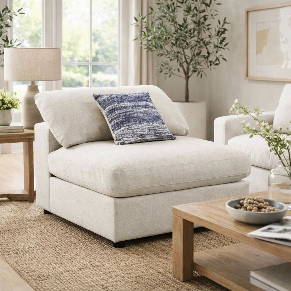 Fabric Upholstered Wooden Armless Chair with Loose Cushion Seat and Small Feet, Beige