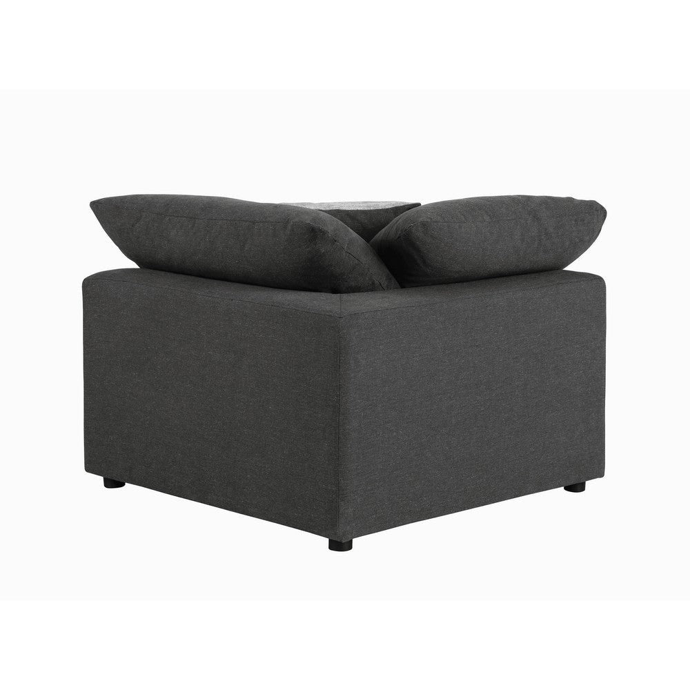 Fabric Upholstered Wooden Corner Chair with Loose Cushion Seat and Small Feet Dark Gray
