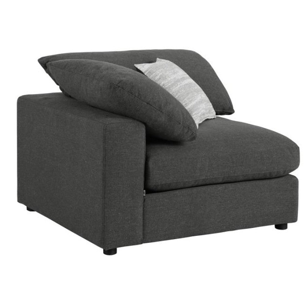 Fabric Upholstered Wooden Corner Chair with Loose Cushion Seat and Small Feet, Dark Gray