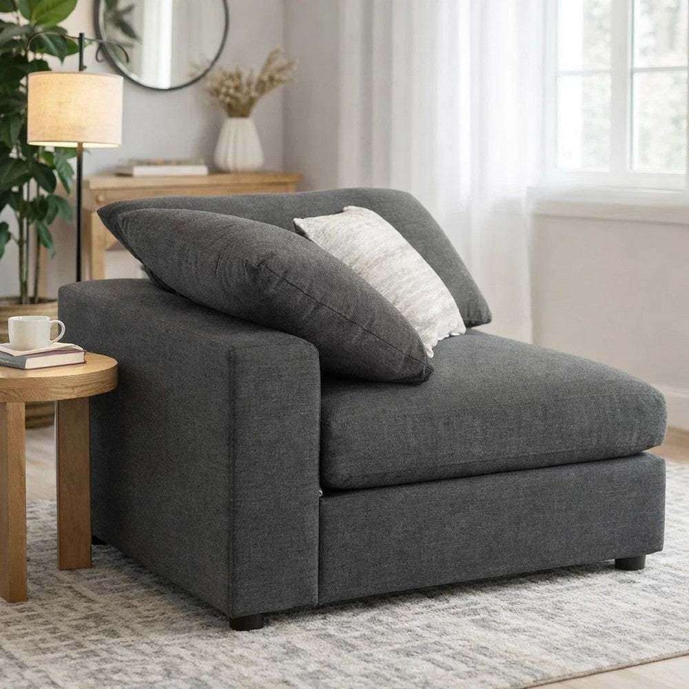 Fabric Upholstered Wooden Corner Chair with Loose Cushion Seat and Small Feet, Dark Gray