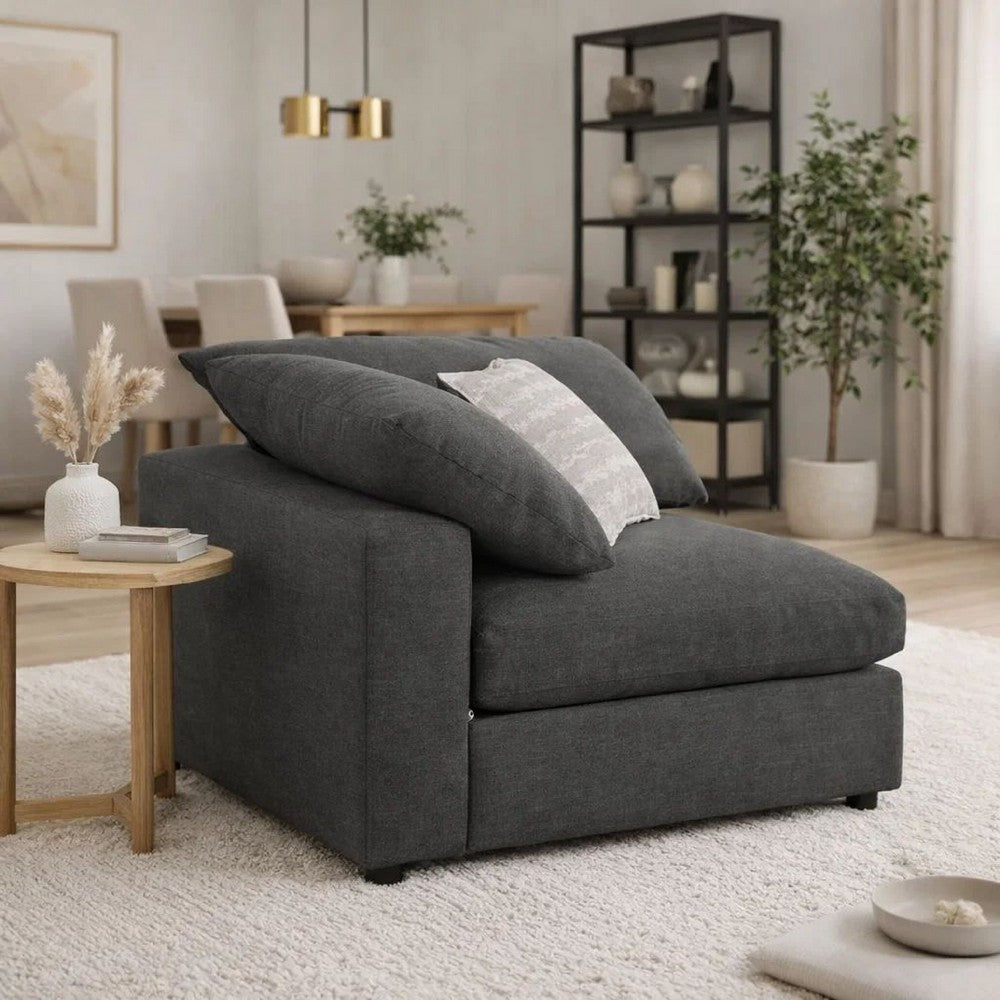 Fabric Upholstered Wooden Corner Chair with Loose Cushion Seat and Small Feet, Dark Gray