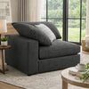 Fabric Upholstered Wooden Corner Chair with Loose Cushion Seat and Small Feet, Dark Gray
