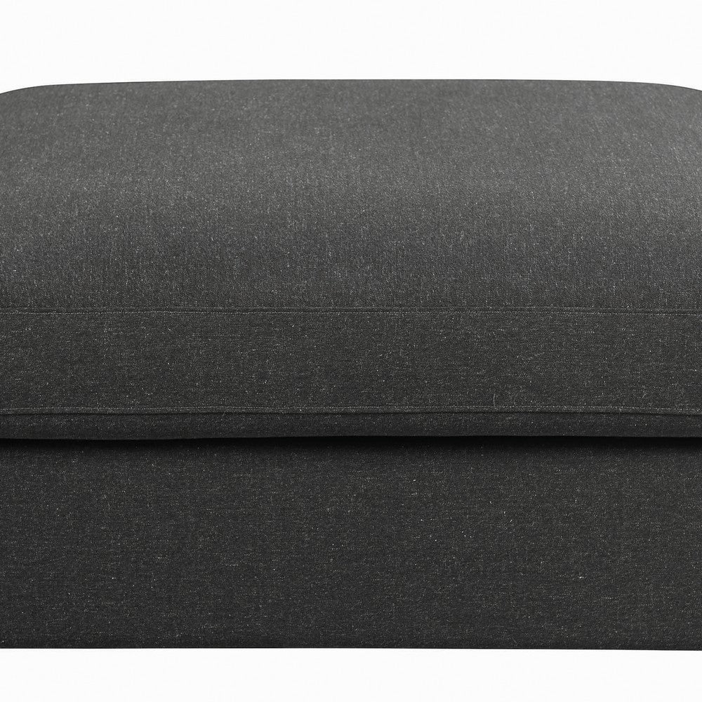 Fabric Upholstered Wooden Ottoman with Loose Cushion Seat and Small Feet, Dark Gray - 551326