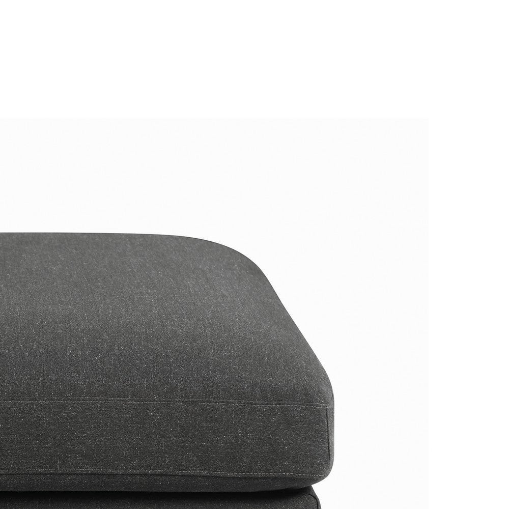 Fabric Upholstered Wooden Ottoman with Loose Cushion Seat and Small Feet, Dark Gray - 551326