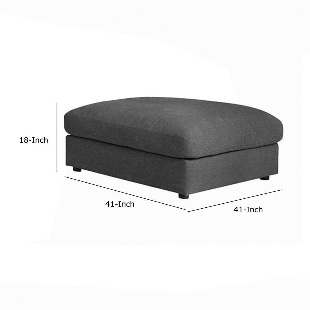 Fabric Upholstered Wooden Ottoman with Loose Cushion Seat and Small Feet, Dark Gray - 551326