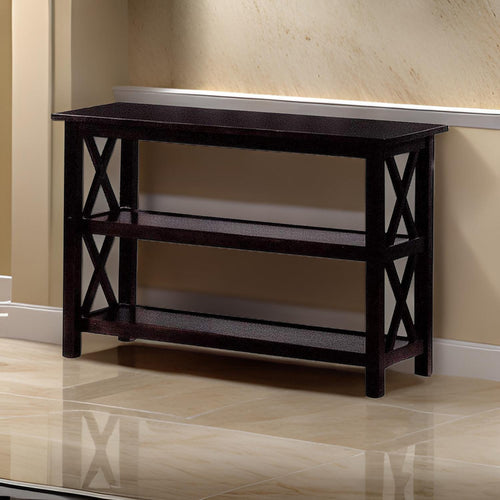Sofa Table | Transitional Wood | X Side | 2 Shelves | Dark Brown