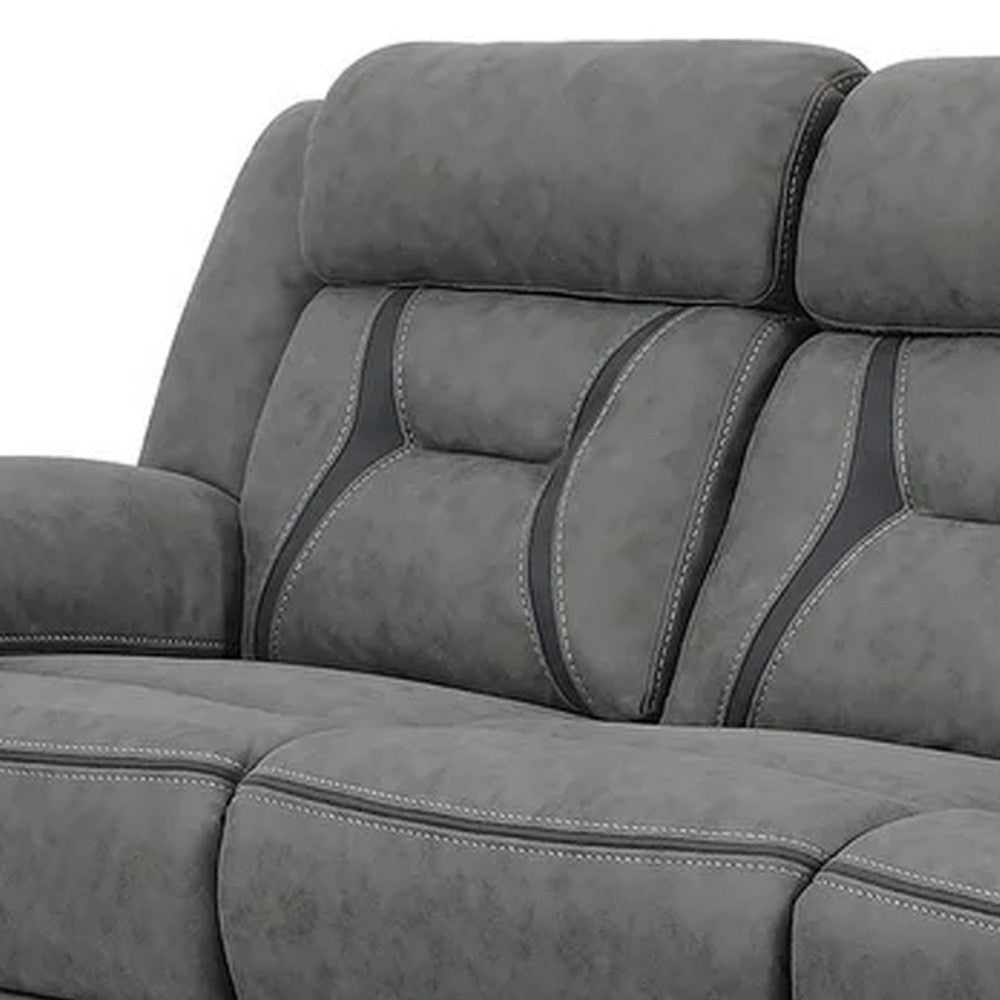 Fabric Upholstered Padded Microfiber Motion Sofa With Contrast Stitching Gray CCA-602261