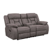 Fabric Upholstered Microfiber Motion Loveseat With Console, Gray