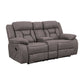 Fabric Upholstered Microfiber Motion Loveseat With Console, Gray