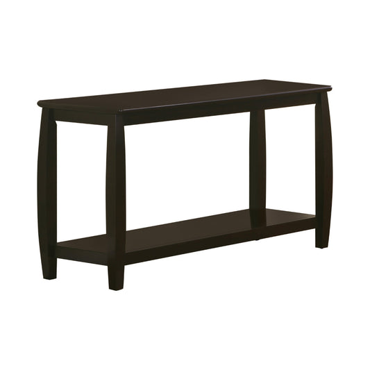 Contemporary Style Solid Wood Sofa Table With Slightly Rounded Shape, Dark Brown - 701079