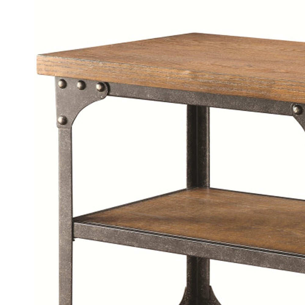 Industrial Style Solid Wooden Sofa Table With Metal Accents & Wheels Brown - 701129 CCA-701129
