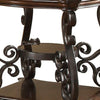 Traditional Solid End Table With Glass Inset Metal Scrolls & 2 Shelves Brown CCA-702447