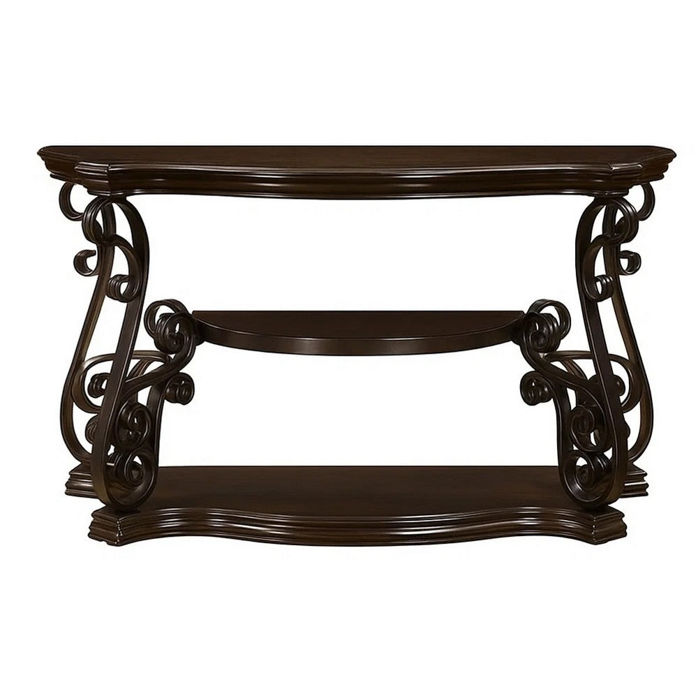Sofa Table | Traditional Solid Wood | Glass Inset | Metal Scrolls