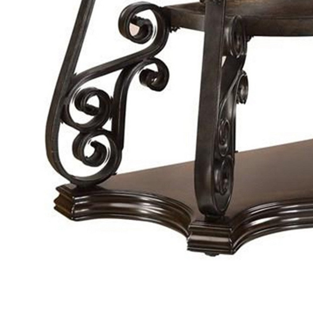 Sofa Table | Traditional Solid Wood | Glass Inset | Metal Scrolls