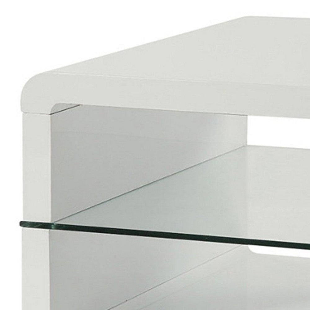 Modern End Table With Rounded Corners & Clear Tempered Glass Shelf White CCA-703267