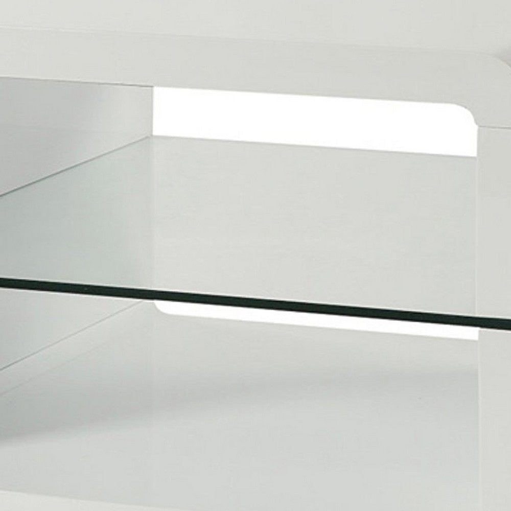 Modern End Table With Rounded Corners & Clear Tempered Glass Shelf White CCA-703267