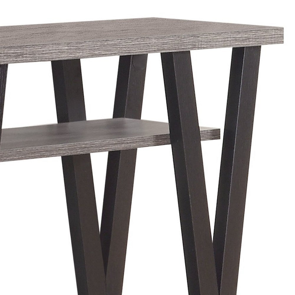 Zigzag Contemporary Solid Wooden Sofa Table With Bottom Shelves Gray And Black CCA-705399