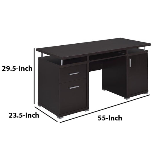 Computer Desk | 2 Drawer | Cabinet Storage | Brown Finish