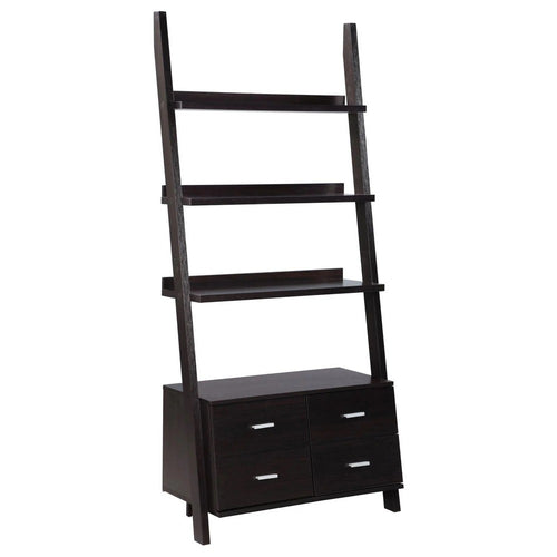 Ladder Bookcase | 4 Drawers | Open Shelves | Cappuccino Finish