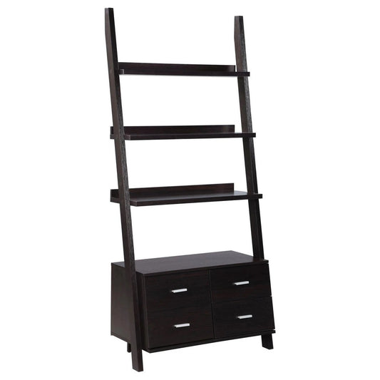 Ladder Bookcase | 4 Drawers | Open Shelves | Cappuccino Finish