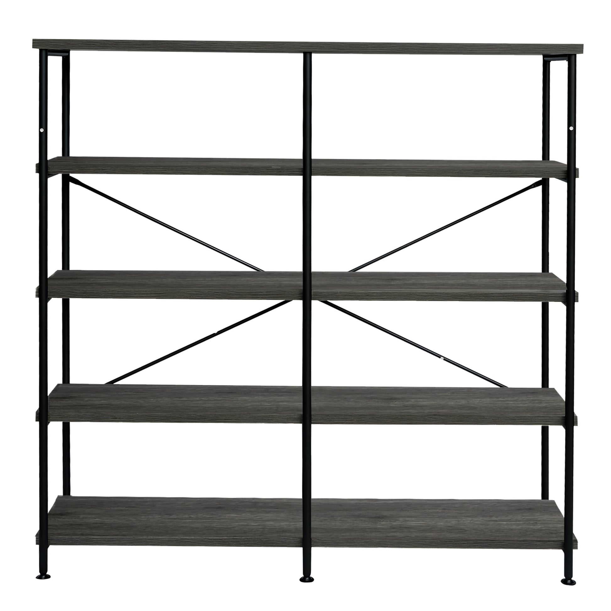 Olga 63 Inch Industrial 4 Tier Bookshelf Particleboard Metal Frame Gray Black - BM159421 BM159421