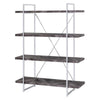 4 Shelf Wood and Metal Bookcase with X shape Back Support Gray and Silver CCA-802613