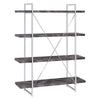 4 Shelf Wood and Metal Bookcase with X shape Back Support, Gray and Silver