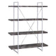 4 Shelf Wood and Metal Bookcase with X shape Back Support, Gray and Silver