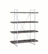 4 Shelf Wood and Metal Bookcase with X shape Back Support, Gray and Silver