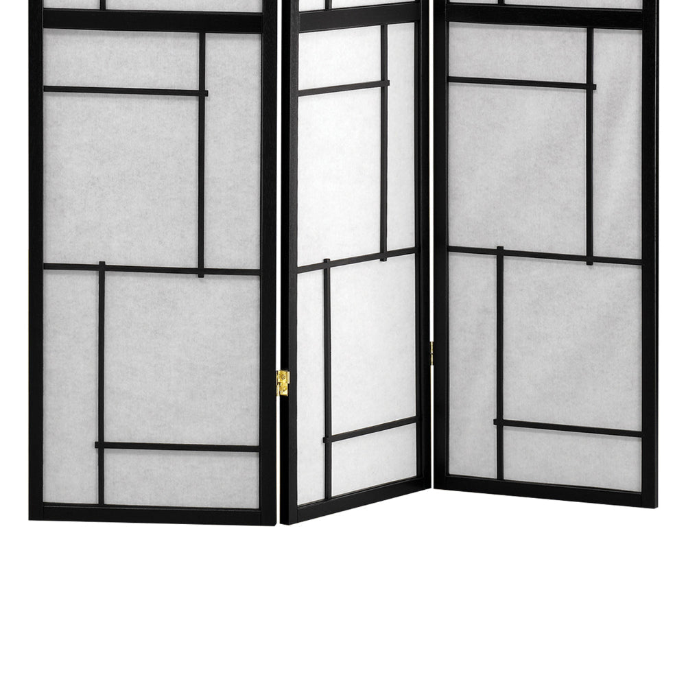 Stylish 3 Panel Wooden Folding Screen, Black