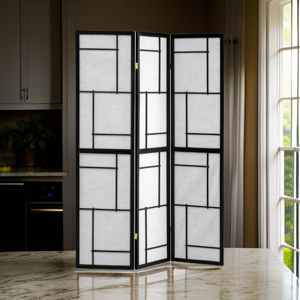 Folding Screen | Stylish 3 Panel Design | Wood Black