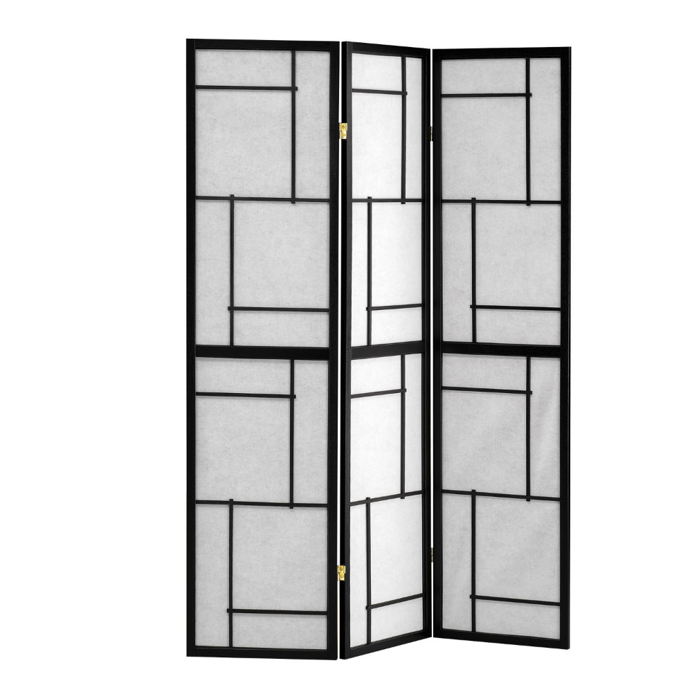 Stylish 3 Panel Wooden Folding Screen, Black