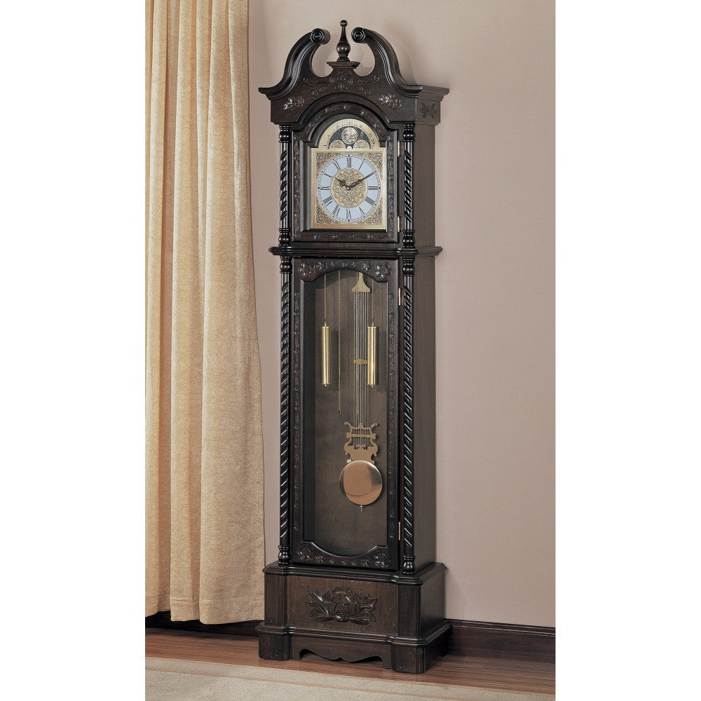 Aesthetically Charmed Wooden Grandfather Clock, Brown By Casagear Home