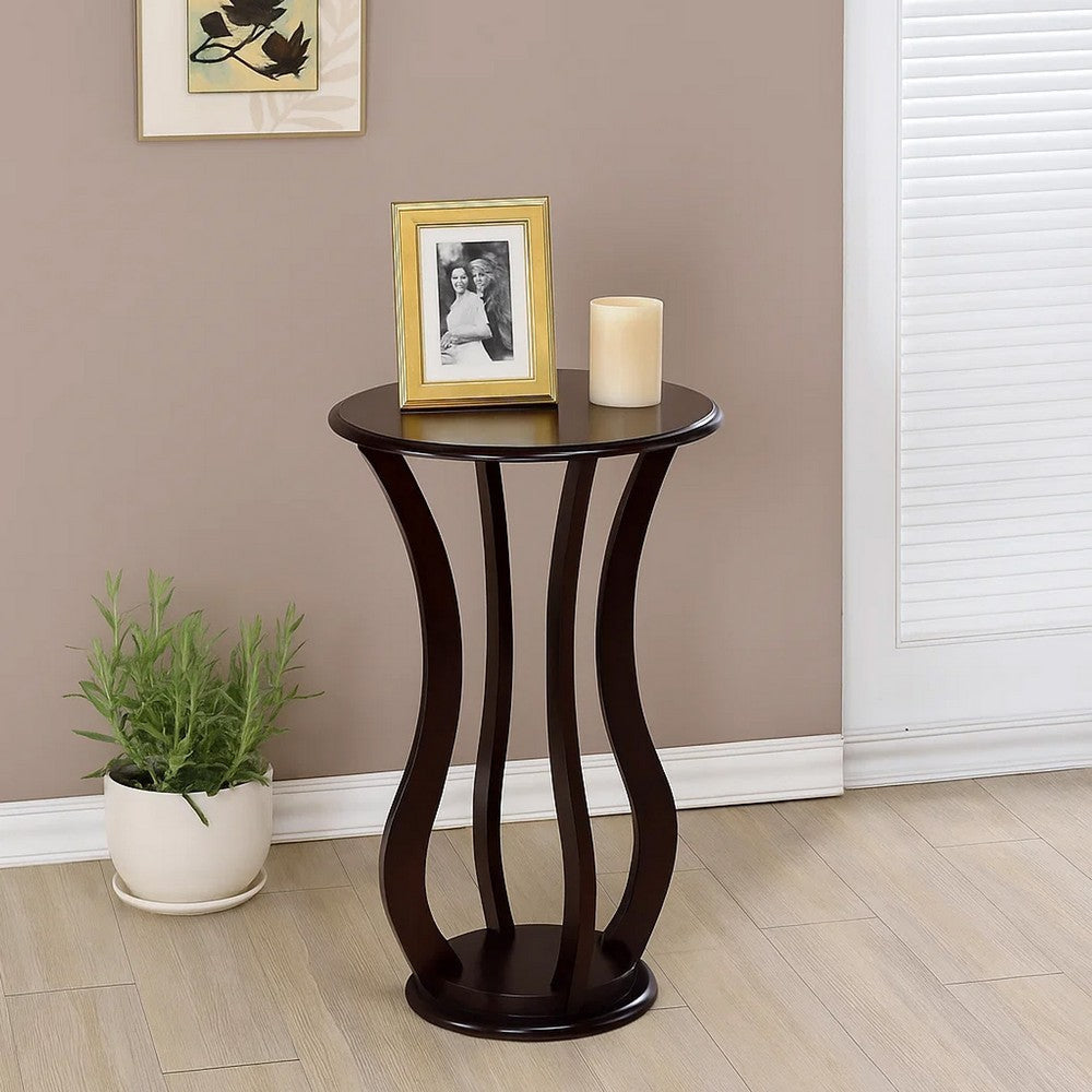 Contemporary Plant Stand With Bottom Storage Shelf, Brown