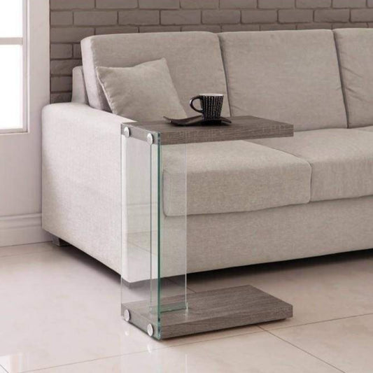 Contemporary Wood And Glass Snack Table, Gray And Clear By Coaster