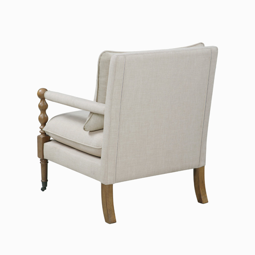 Fabric Upholstered Wooden Accent Chair with Manchette Armrest, Beige and Brown - 903058